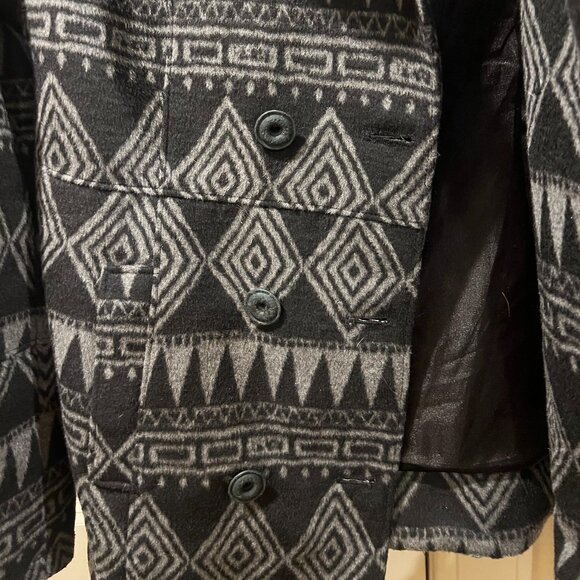 Hurley Wool Blend Hooded Pea Coat – Tribal Aztec Print | Size Small - Picture 5 of 5